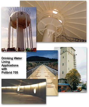 Polibrid applications include concrete canal drains & elevated water towers 