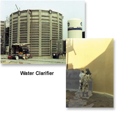 External view of a water clarifier and Polibrid being sprayed in clarifier