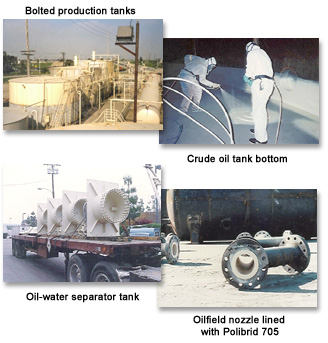 Bolted production tanks -  Crude oil tank bottom - Oil-water separator tank - Oilfield nozzle lined with Polibrid 705