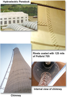 Hydroelectric Penstock -  Rivets coated with 125 mils of Polibrid 705   Chimney - Internal view of chimney