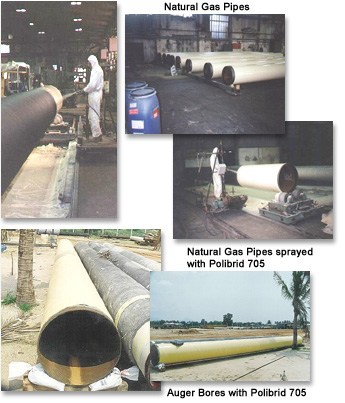 Natural Gas Pipes - Natural Gas Pipes sprayed with Polibrid 705 - Auger Bores with Polibrid 705