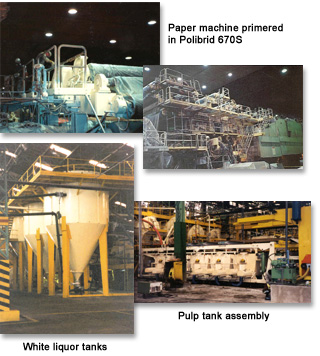 Paper machine primed with Polibrid 670S - White liquor tanks -  Pulp tank assembly